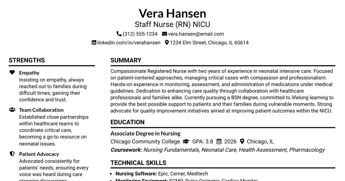 33 Staff Nurse (RN) NICU Resume Templates with Example 2026 (ATS-Optimized)