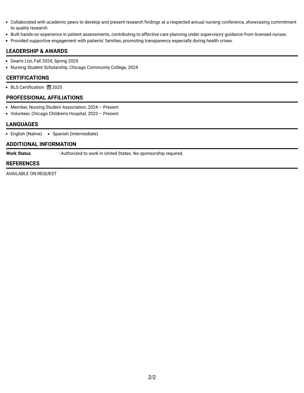 Resume Example Page 2