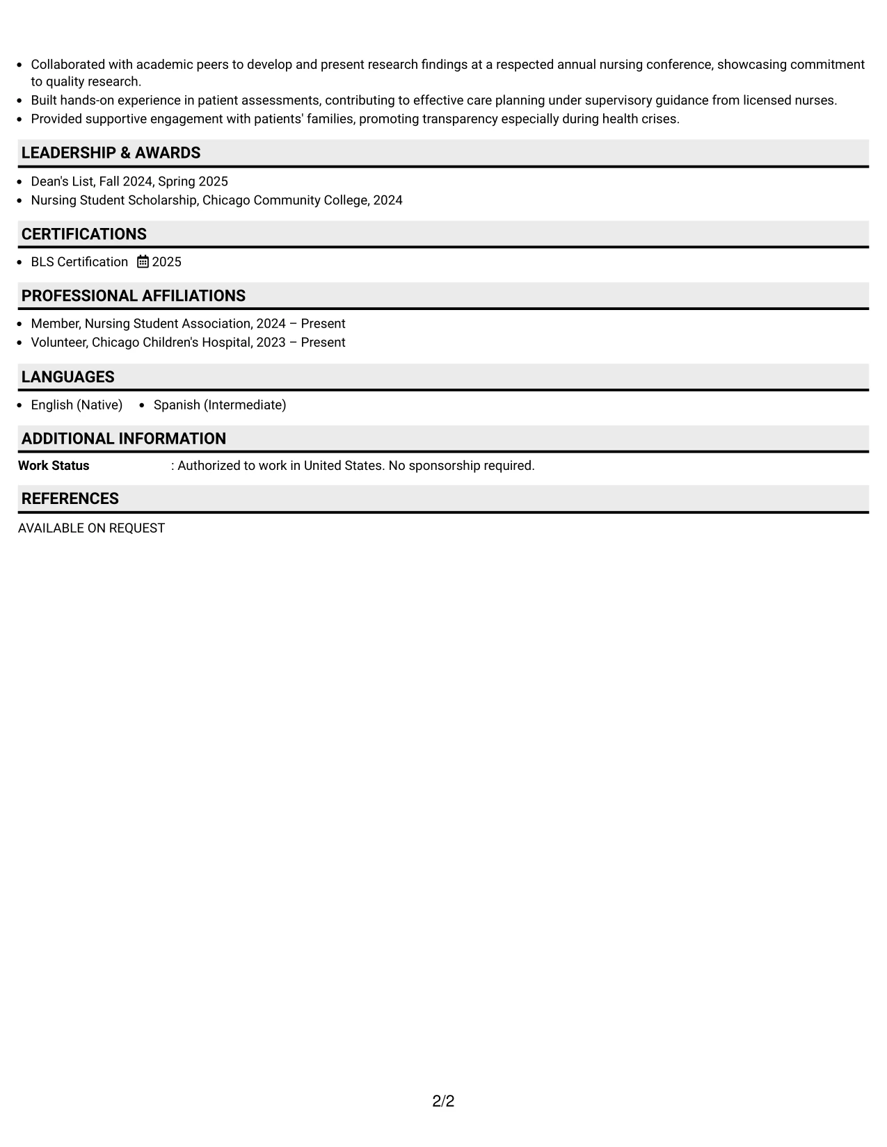 Resume Example Page 2