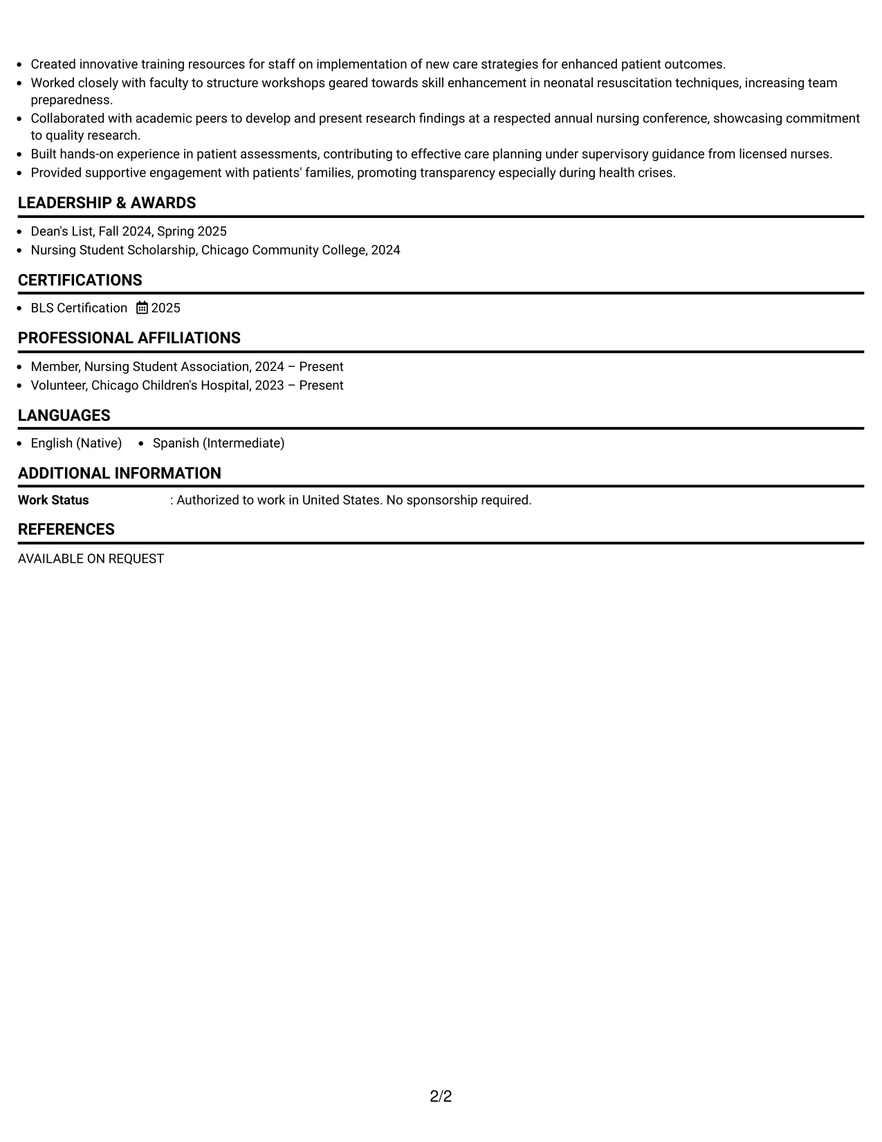 Resume Example Page 2