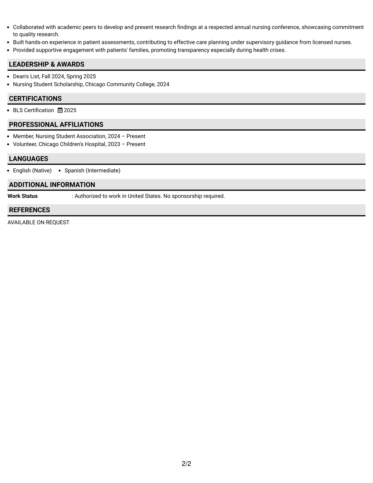 Resume Example Page 2
