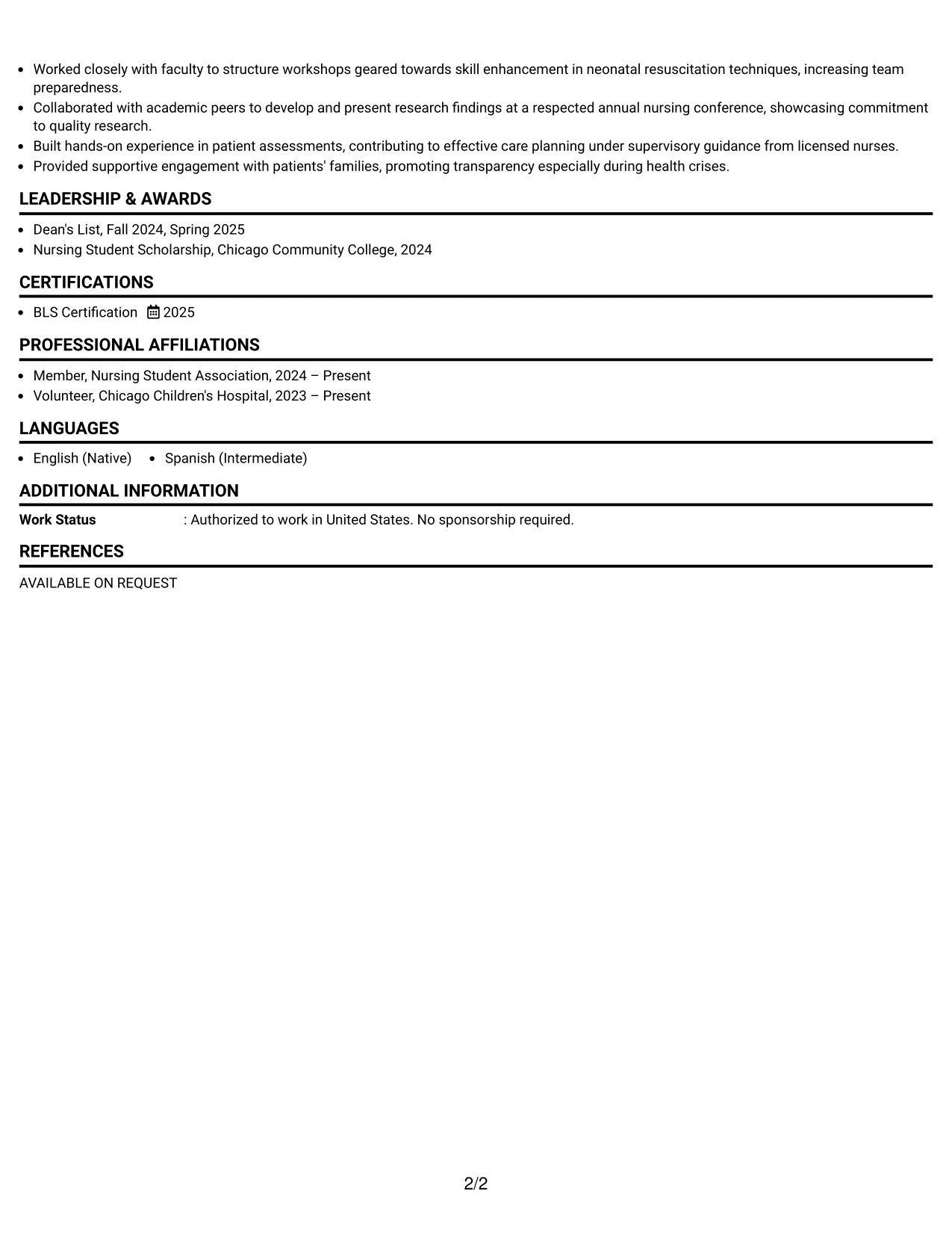 Resume Example Page 2