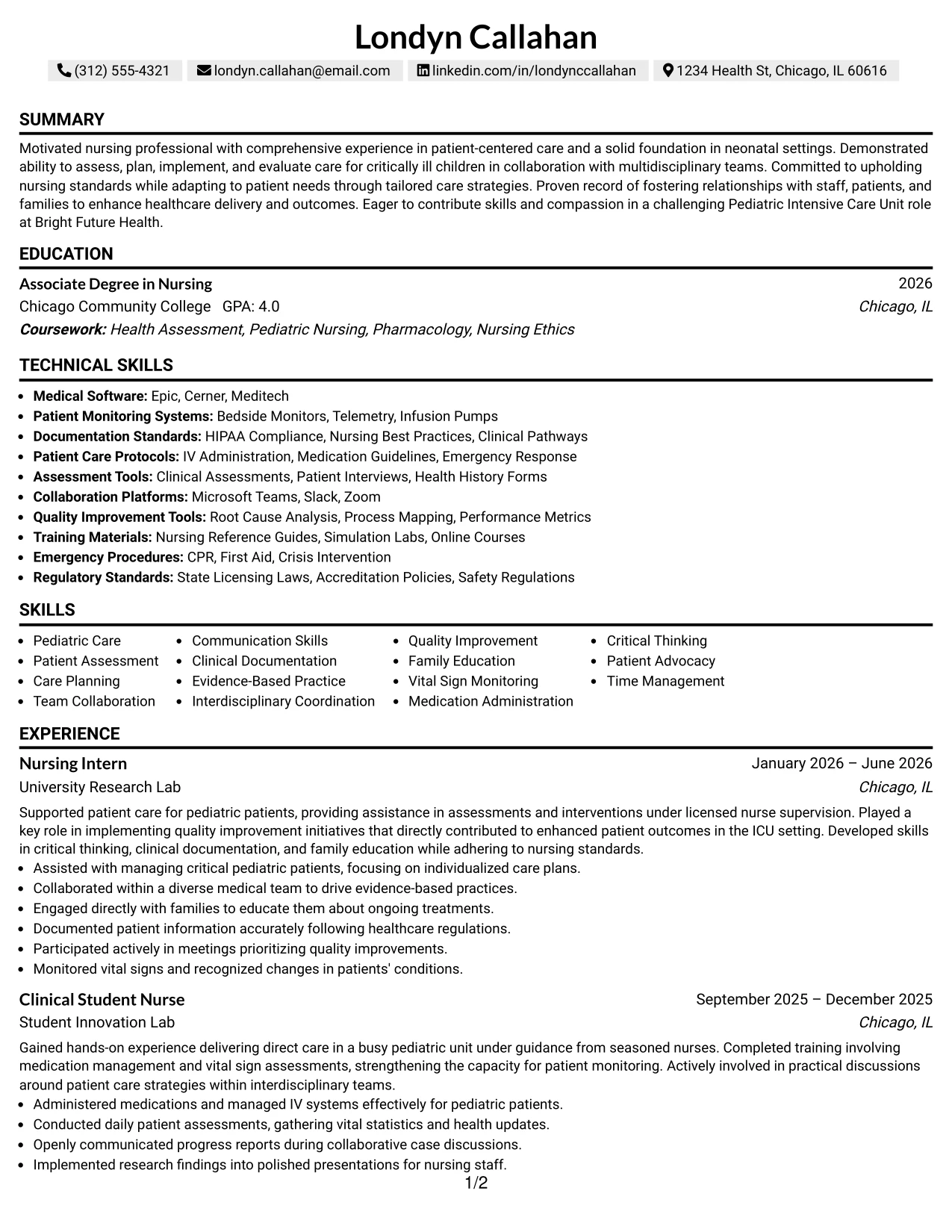 Resume Example Page 1