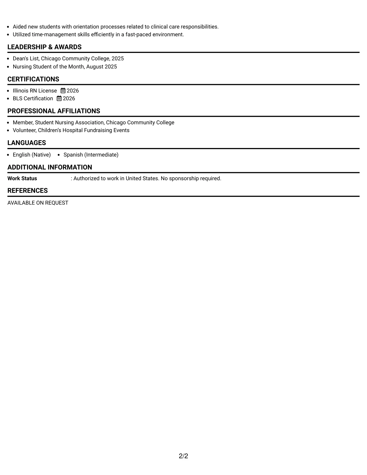 Resume Example Page 2