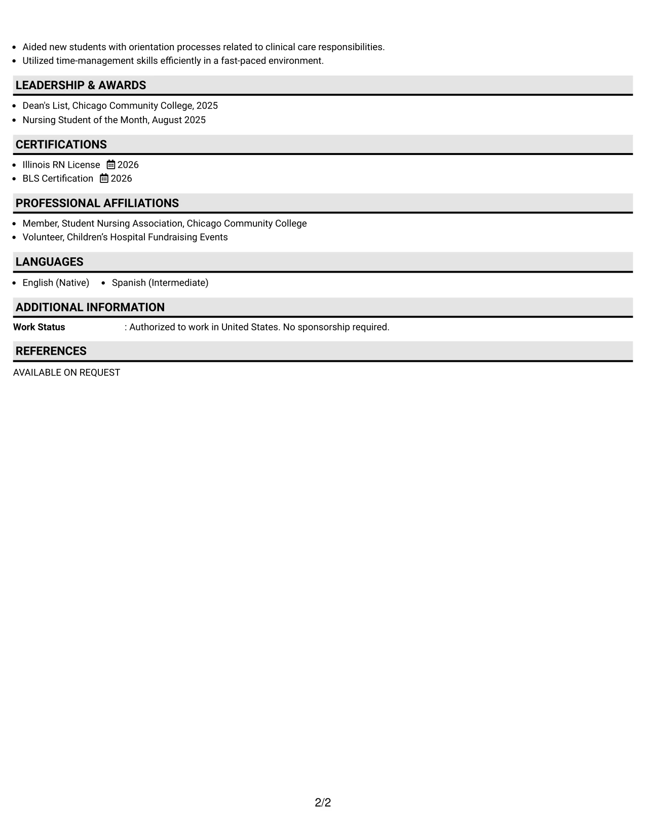 Resume Example Page 2