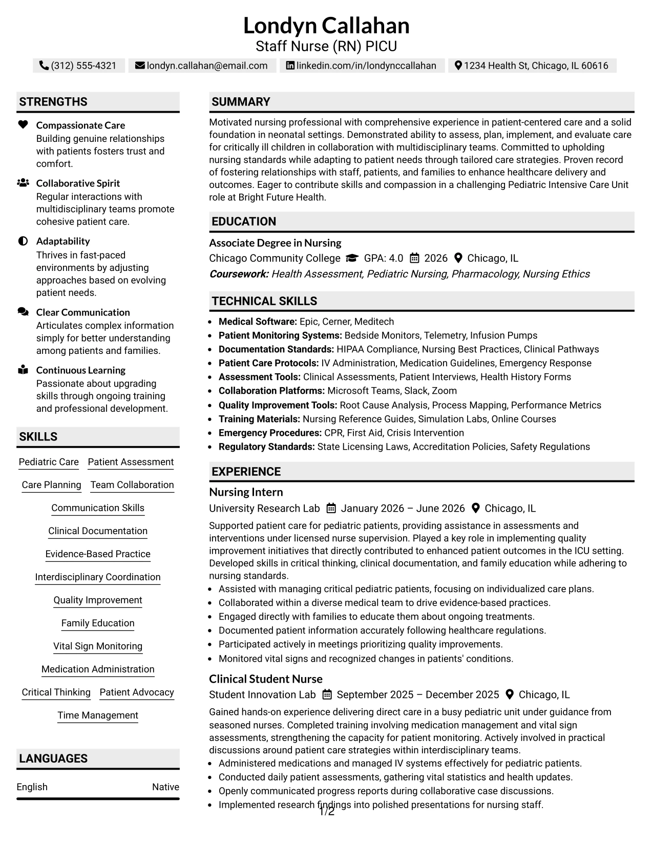 Resume Example Page 1