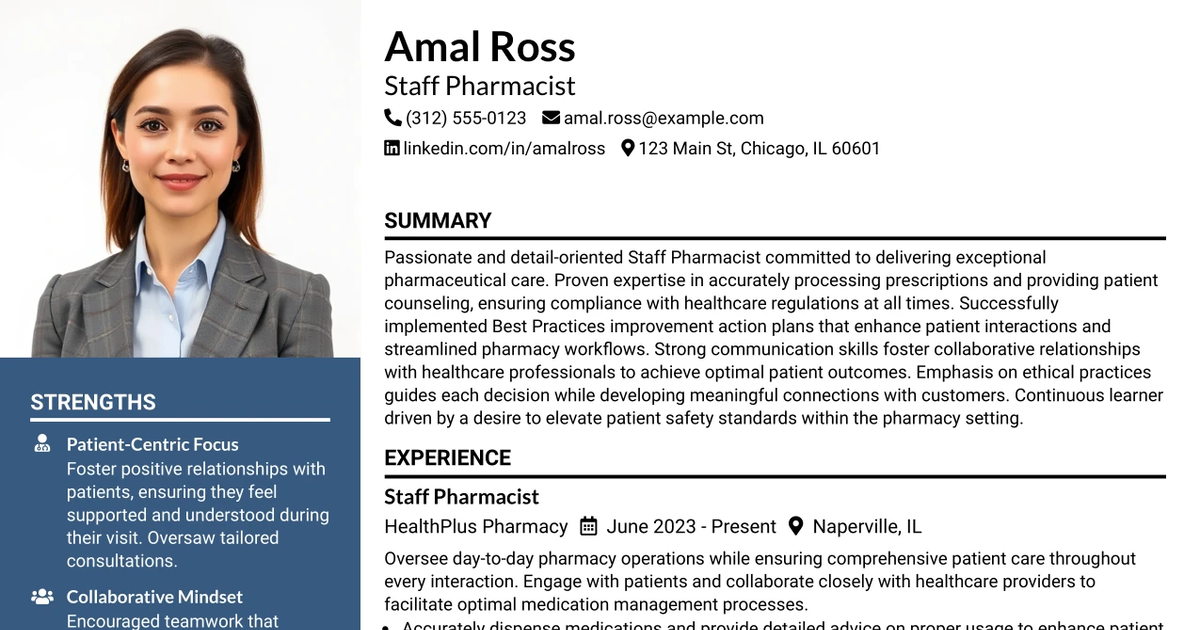 33 Staff Pharmacist Resume Templates with Example 2026 (ATS-Optimized)
