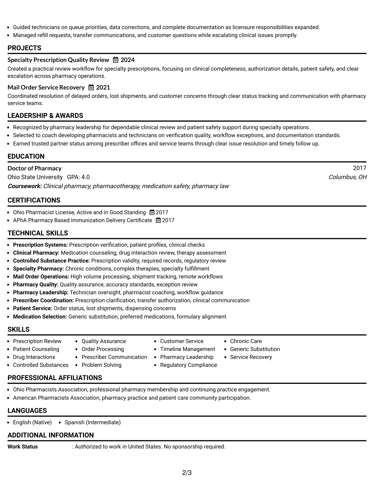 Resume Example Page 2