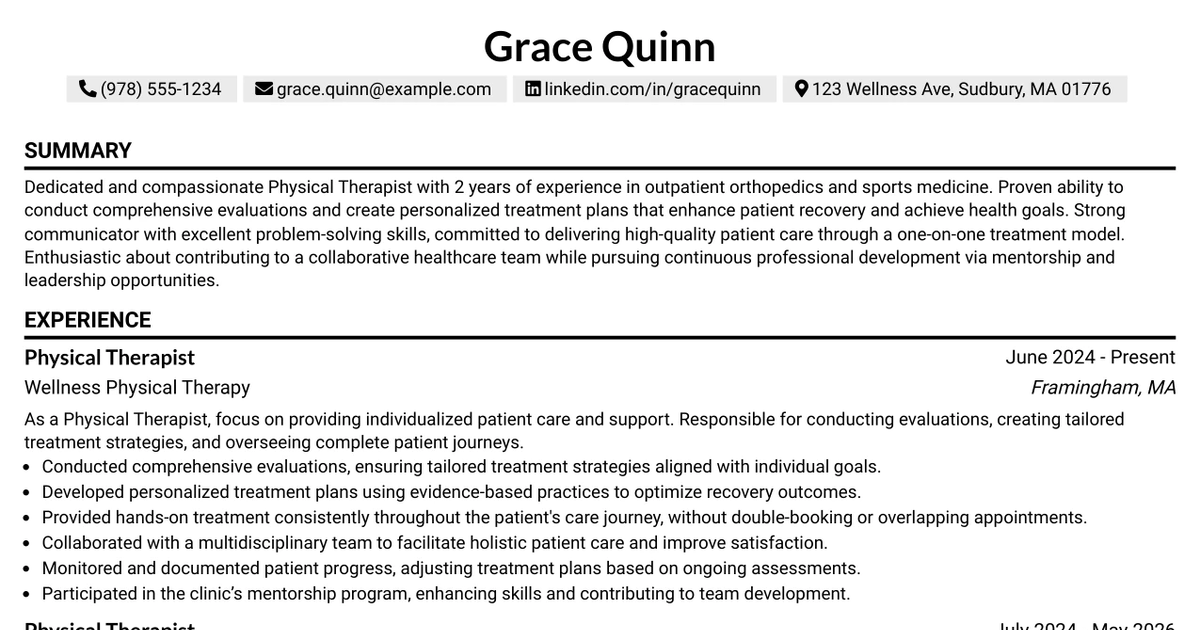 33 Staff Physical Therapist Resume Templates with Example 2026 (ATS-Optimized)