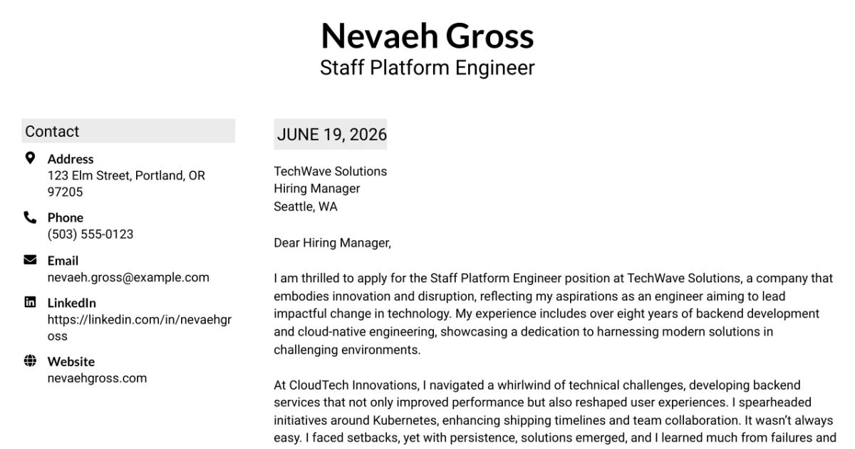 30+ Staff Platform Engineer Cover Letter Templates with Example 2026