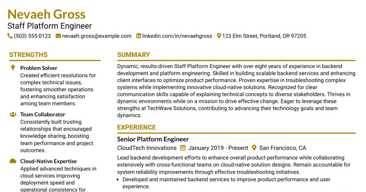 33 Staff Platform Engineer Resume Templates with Example 2026 (ATS-Optimized)