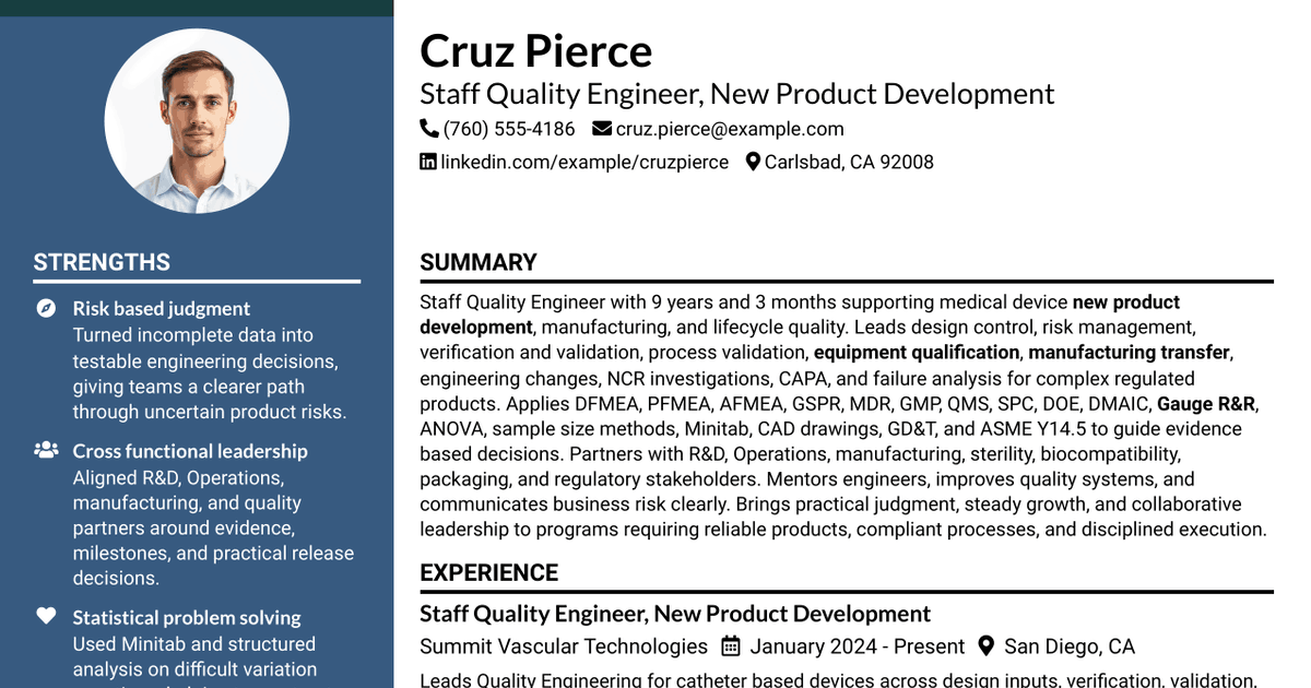 7 Staff Quality Engineer NPD Resume Templates with Example