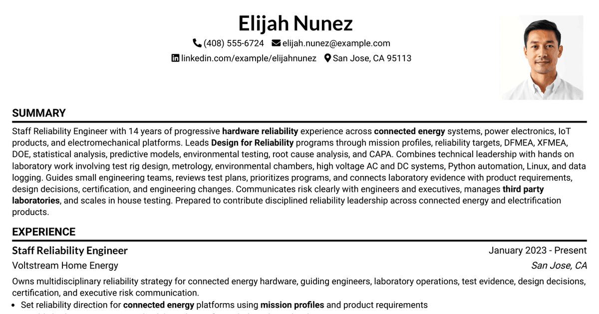 7 Staff Reliability Engineer Resume Templates with Example