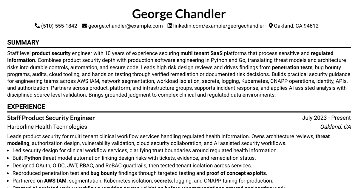 7 Staff Security Engineer - Product Security Resume Templates with Example