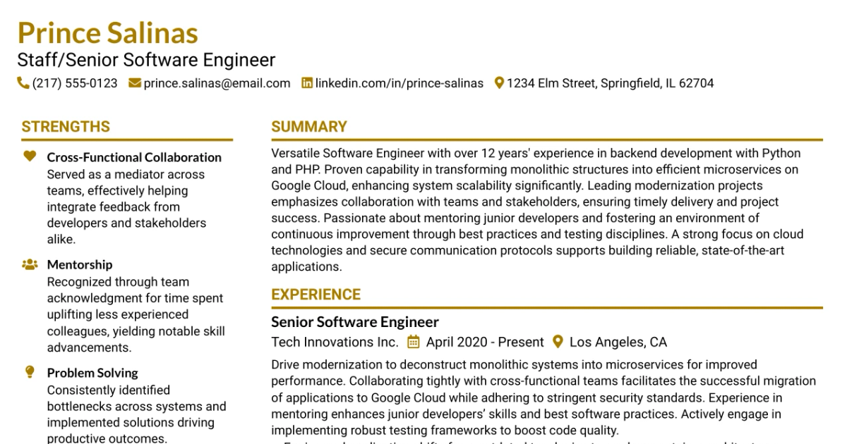 33 Staff/Senior Software Engineer (Python/PHP) Resume Templates with Example 2026 (ATS-Optimized)
