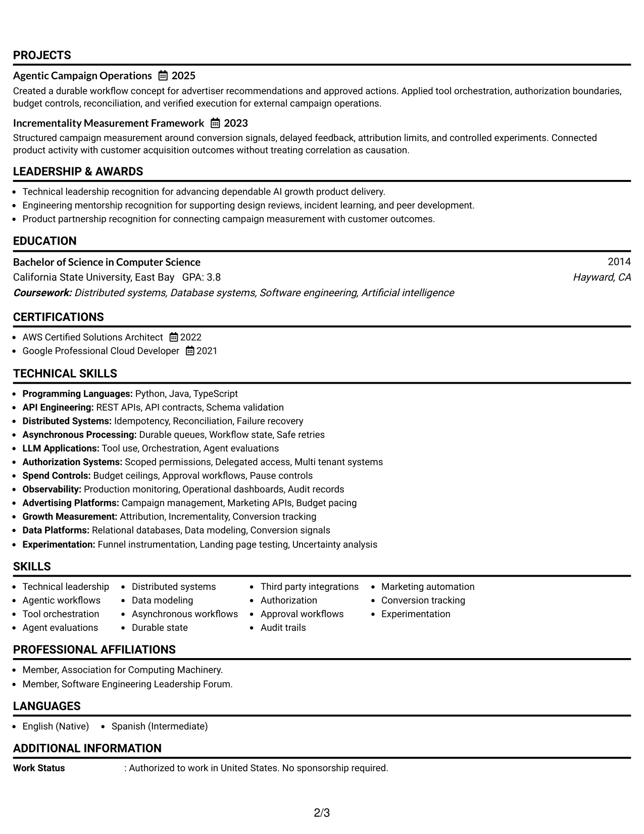 Resume Example Page 2
