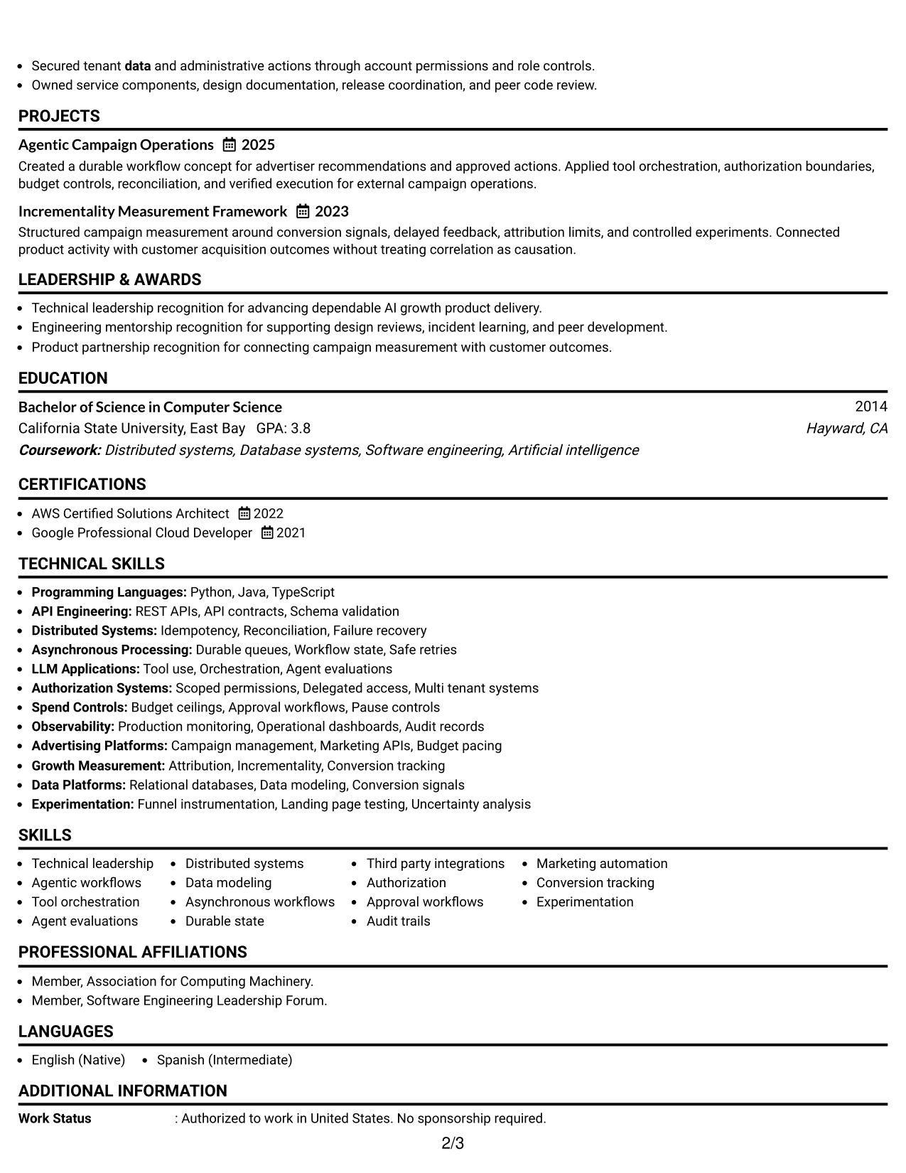 Resume Example Page 2