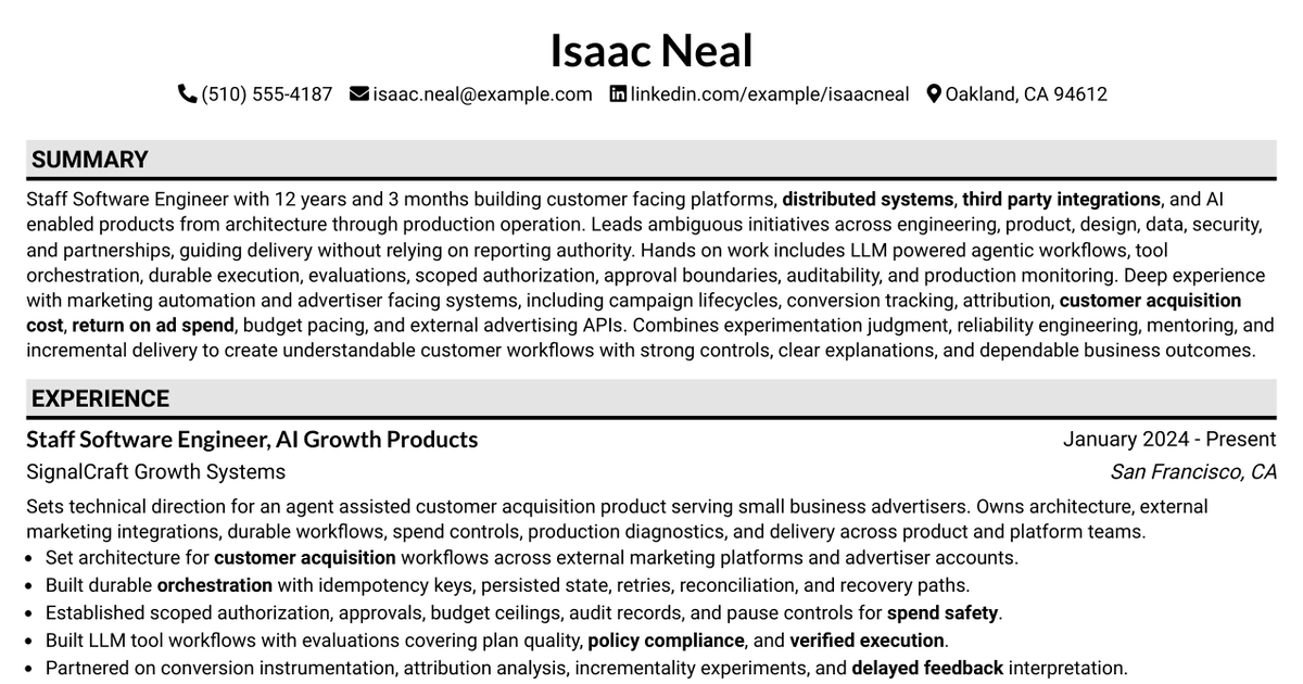 7 Staff Software Engineer - Agentic Ads Resume Templates with Example