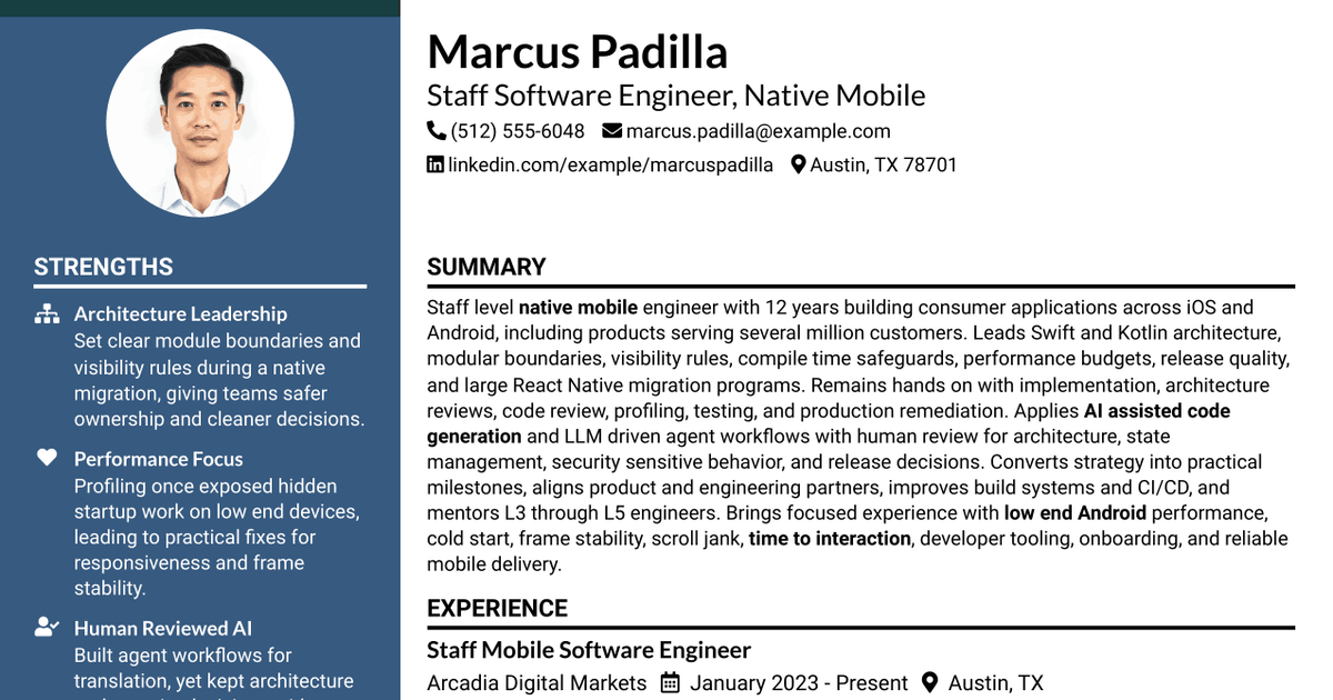 7 Staff Software Engineer, Native Mobile Resume Templates with Example