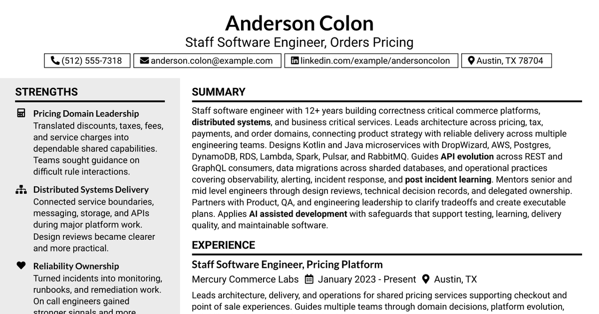 7 Staff Software Engineer, Orders Pricing Resume Templates with Example