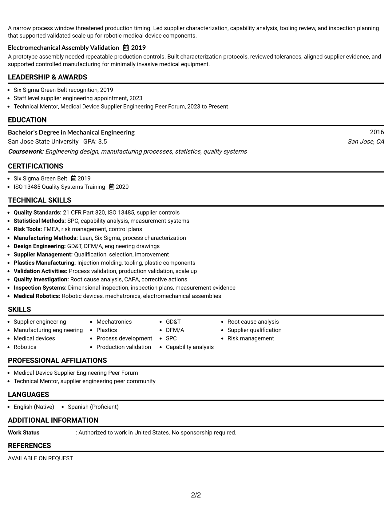 Resume Example Page 2