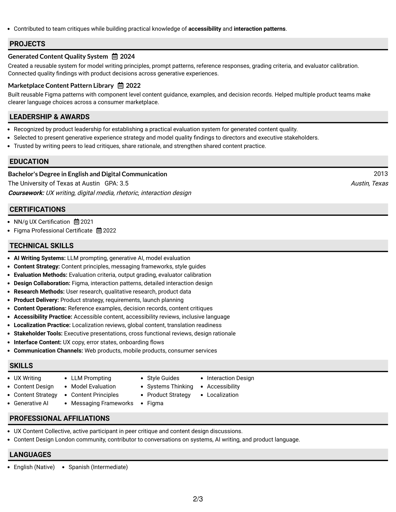Resume Example Page 2