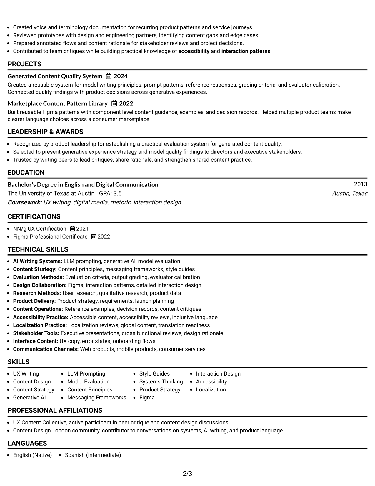 Resume Example Page 2