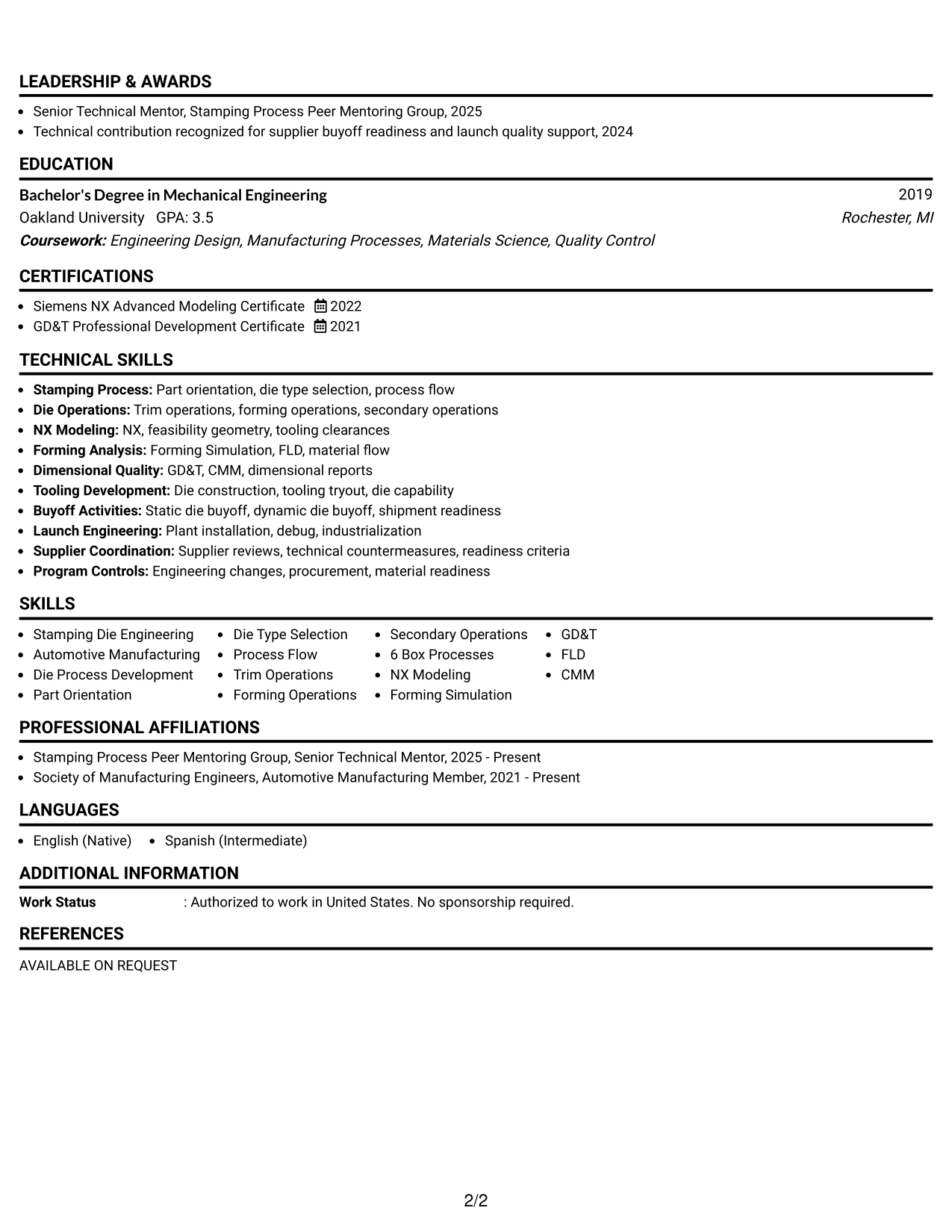 Resume Example Page 2