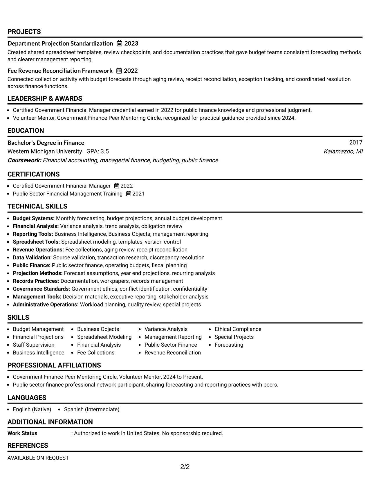 Resume Example Page 2