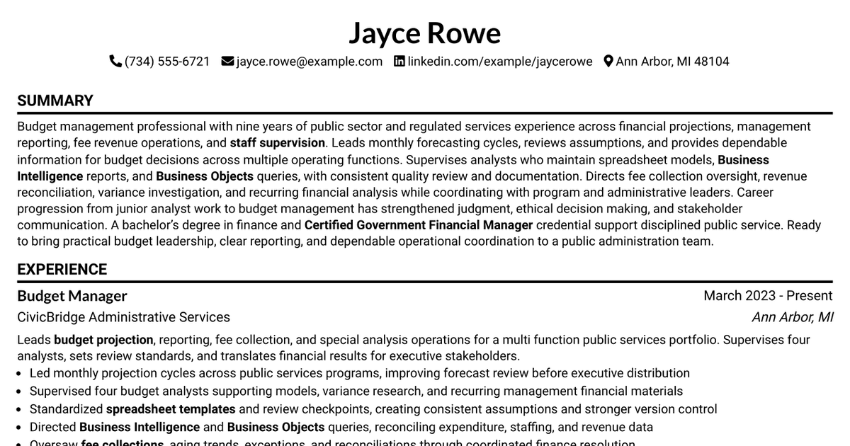7 State Administrative Manager - Budget Manager Resume Templates with Example