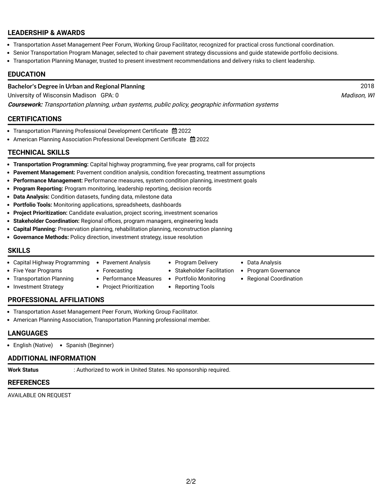Resume Example Page 2