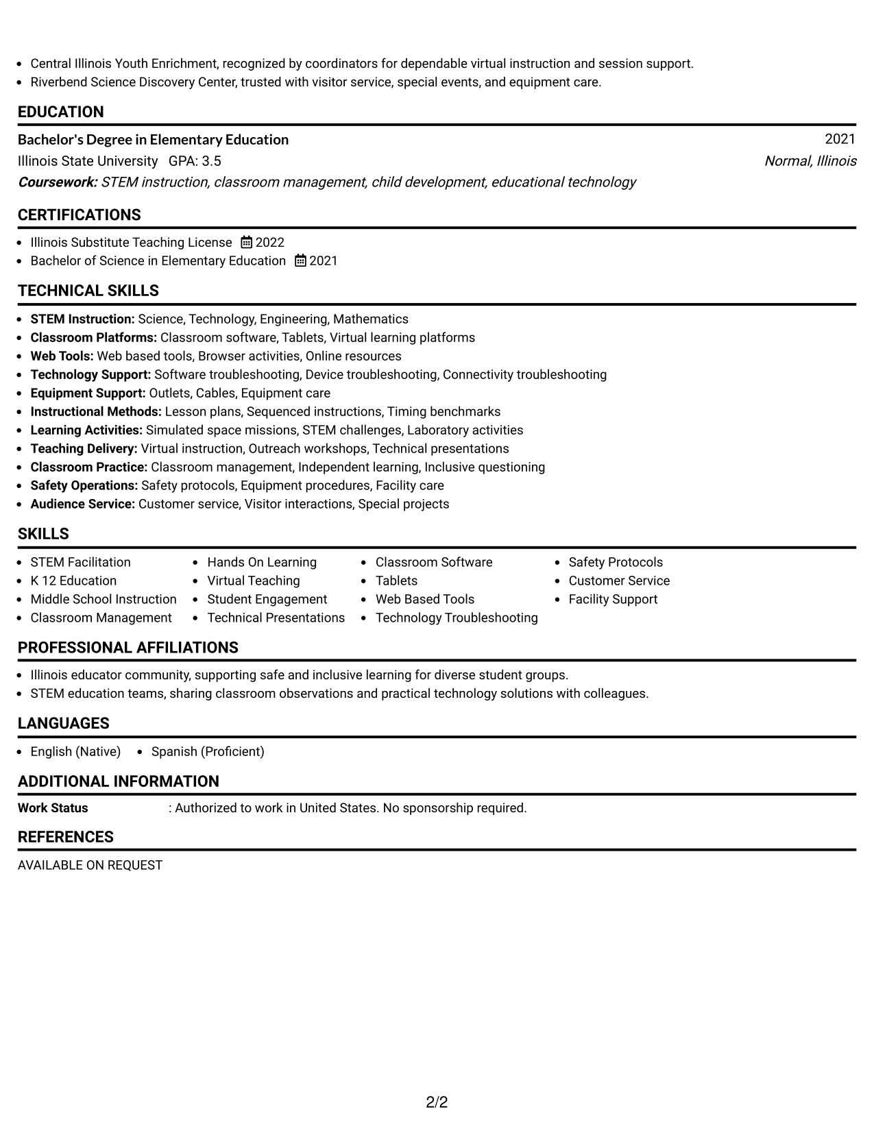 Resume Example Page 2