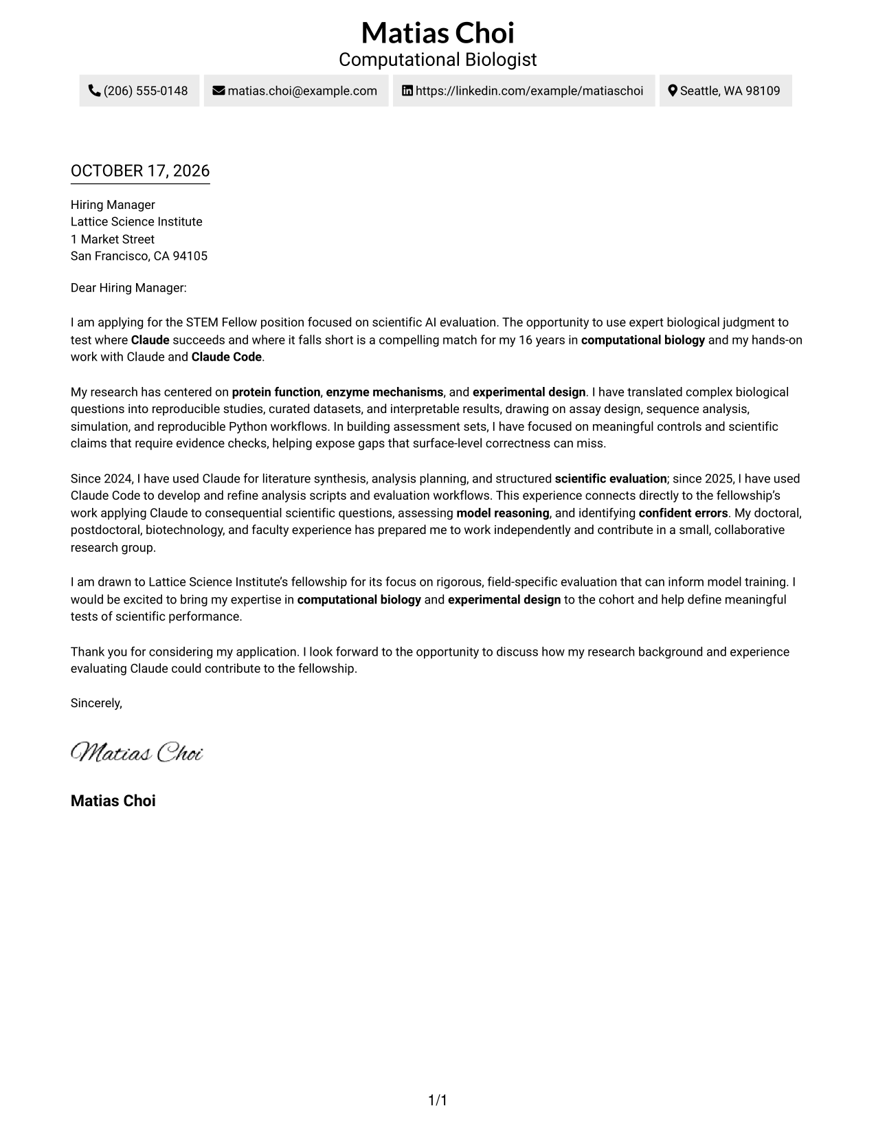 Cover letter example — page 1
