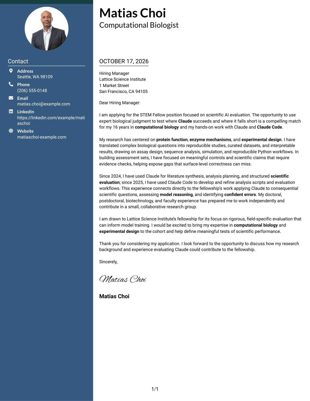 Cover letter example — page 1