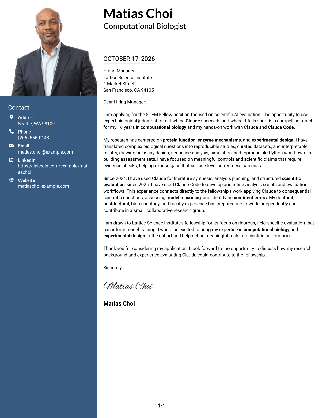 Cover letter example — page 1