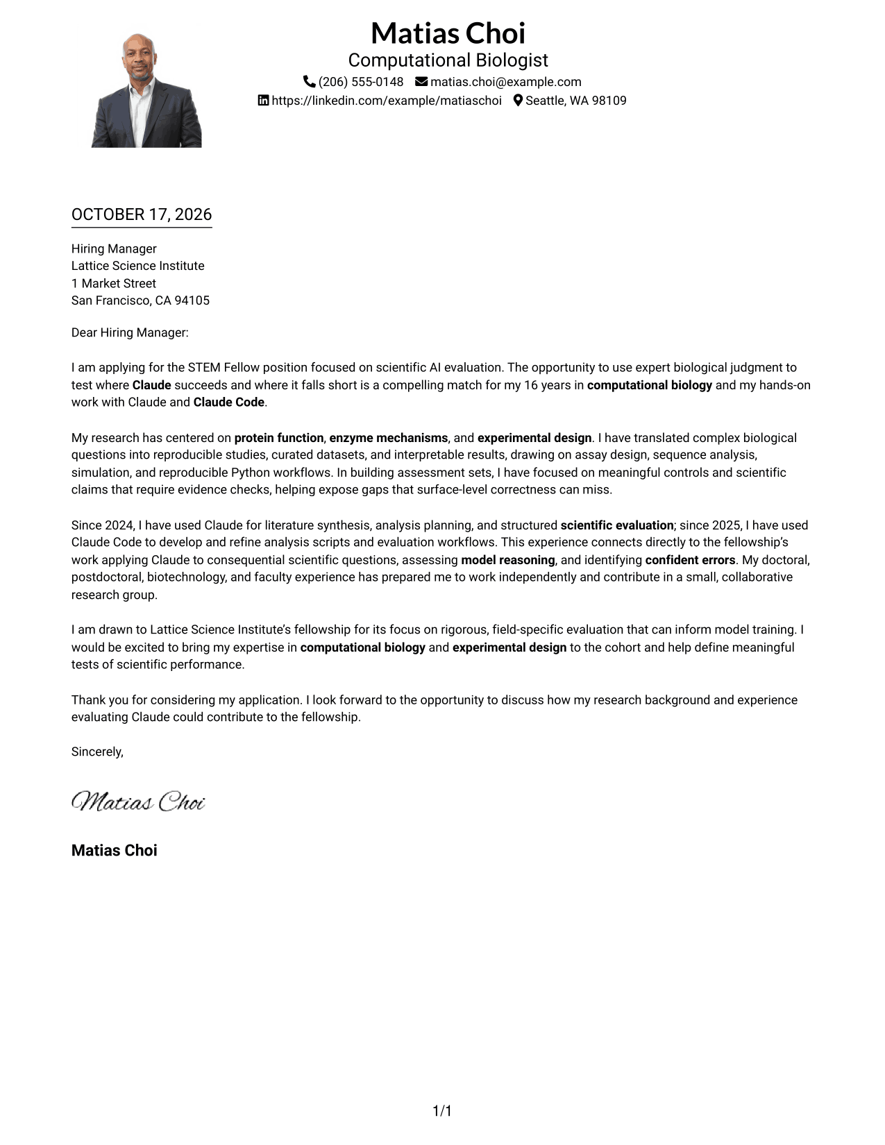 Cover letter example — page 1