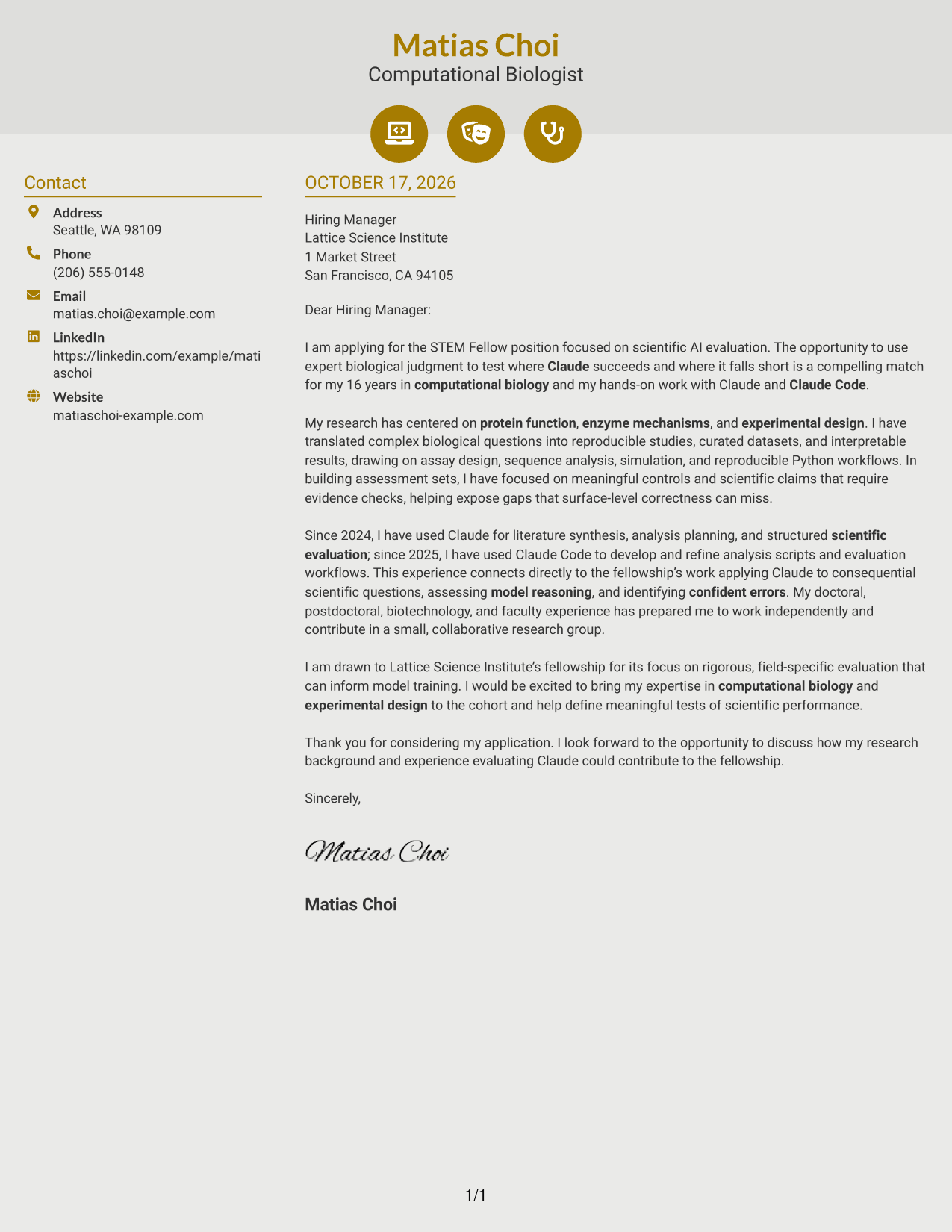 Cover letter example — page 1