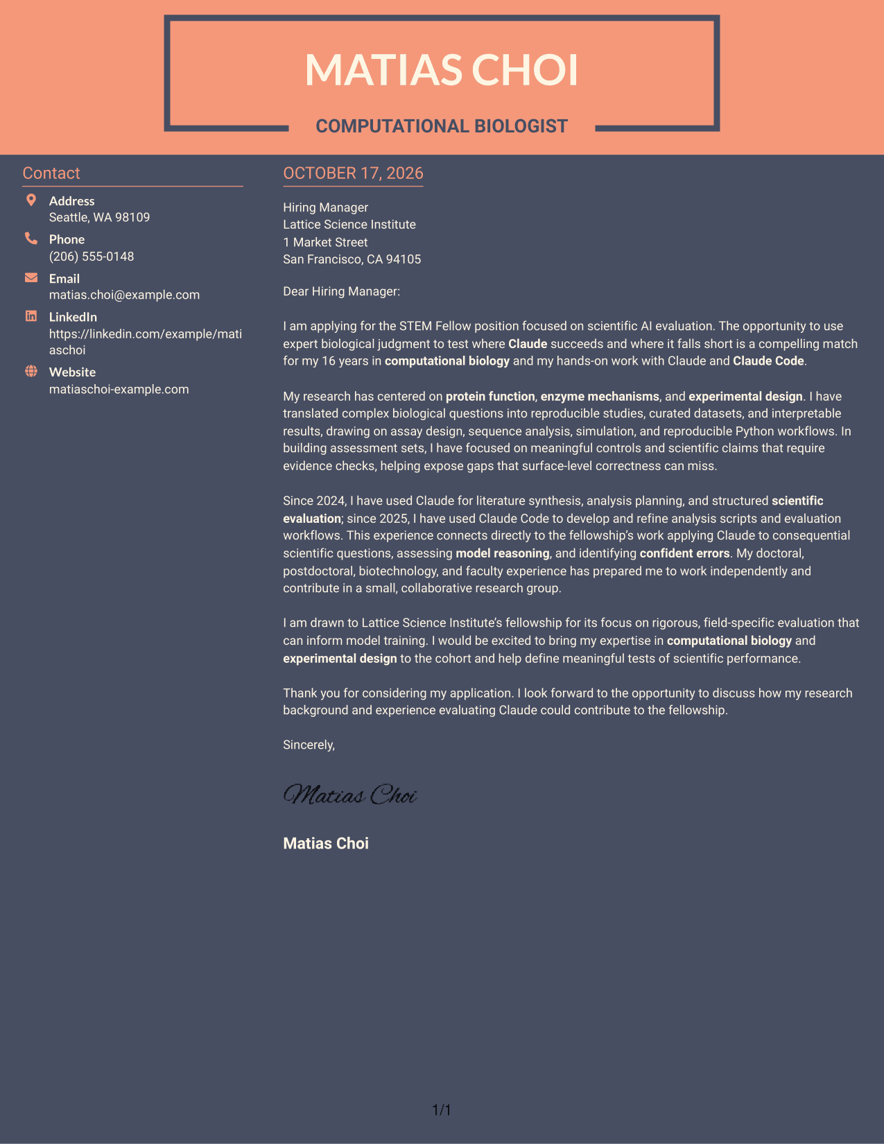 Cover letter example — page 1