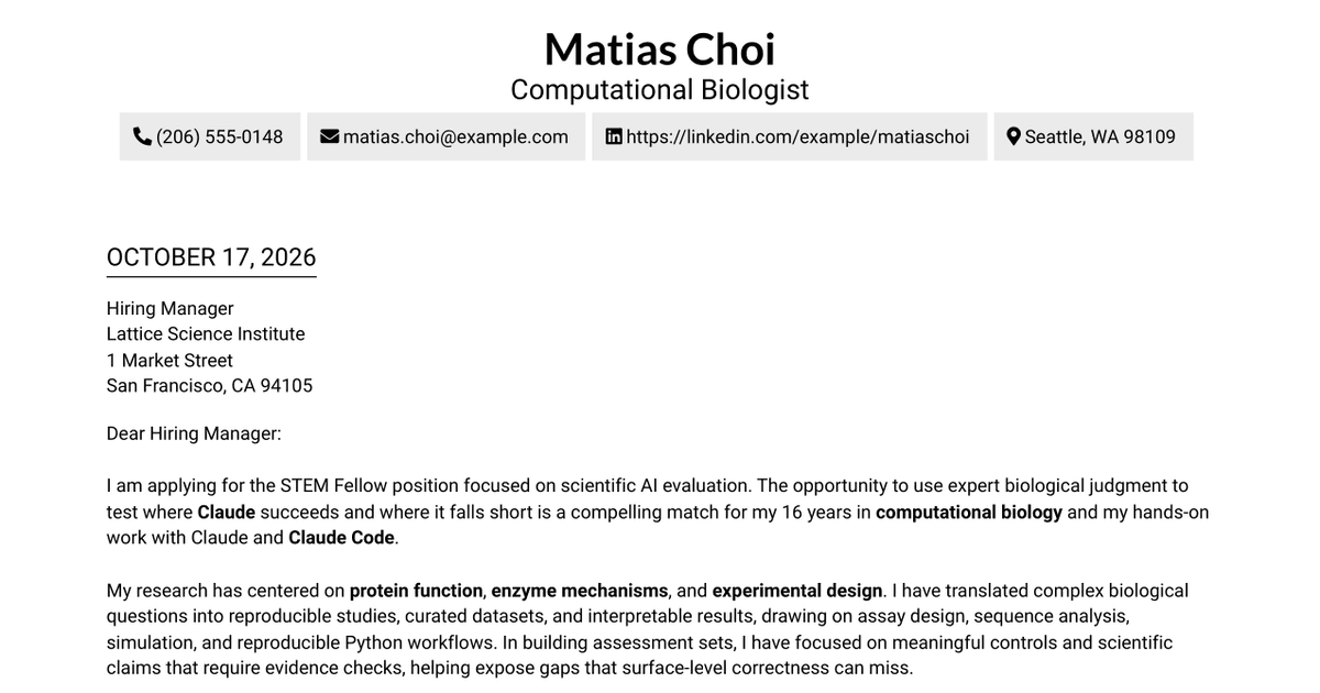 7 STEM Fellow - Scientific AI Evaluation Cover Letter Templates with Example