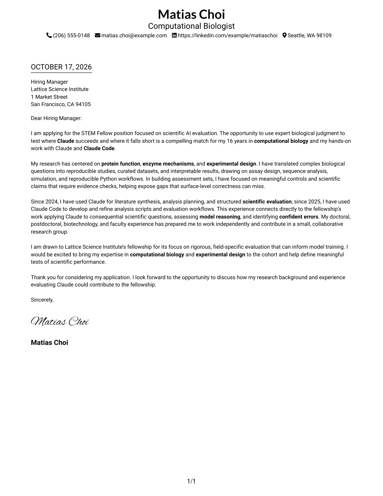Cover letter example — page 1