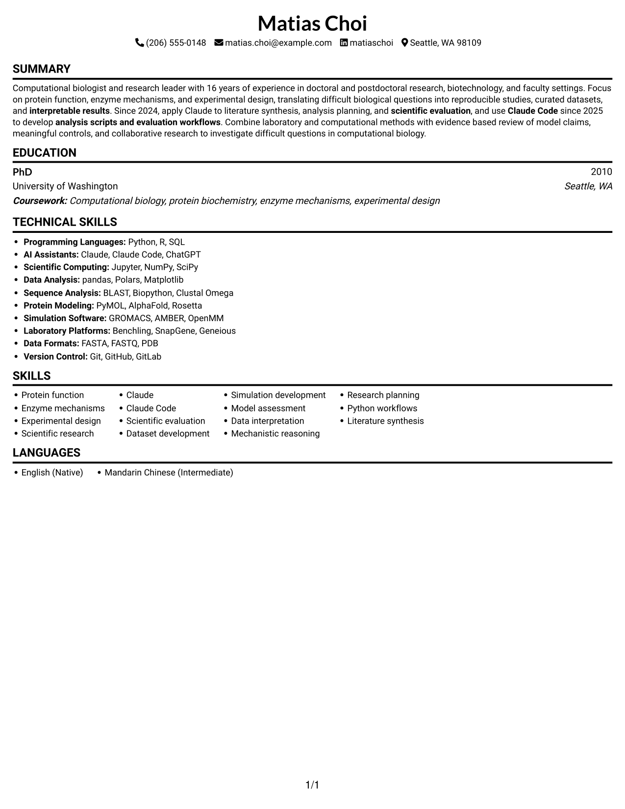 Resume example — page 1