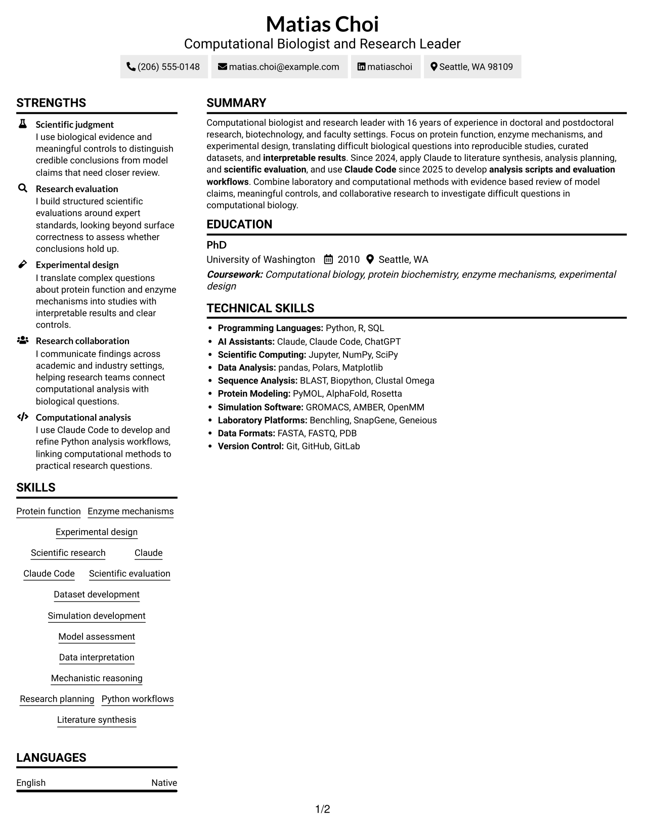 Resume example — page 1