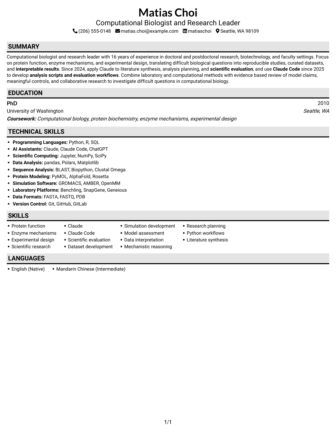 Resume example — page 1