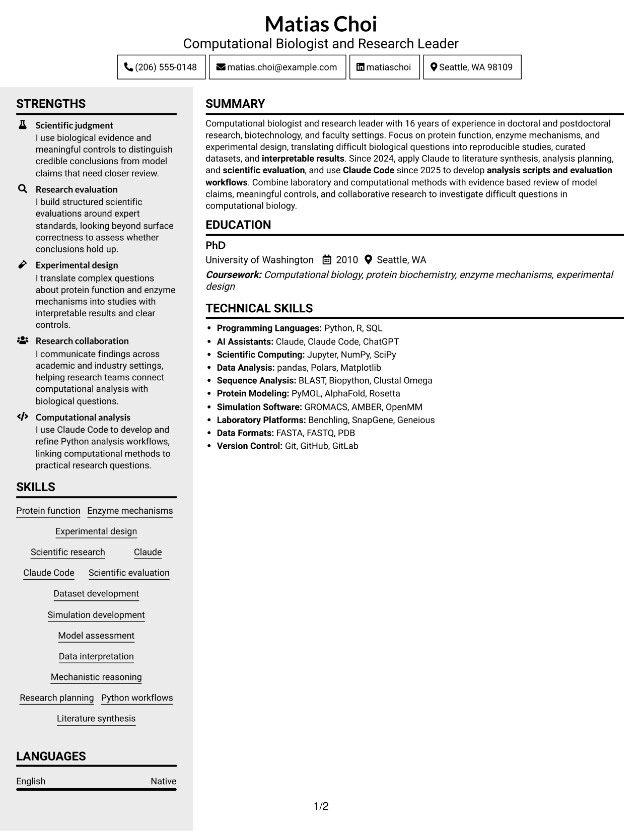Resume example — page 1