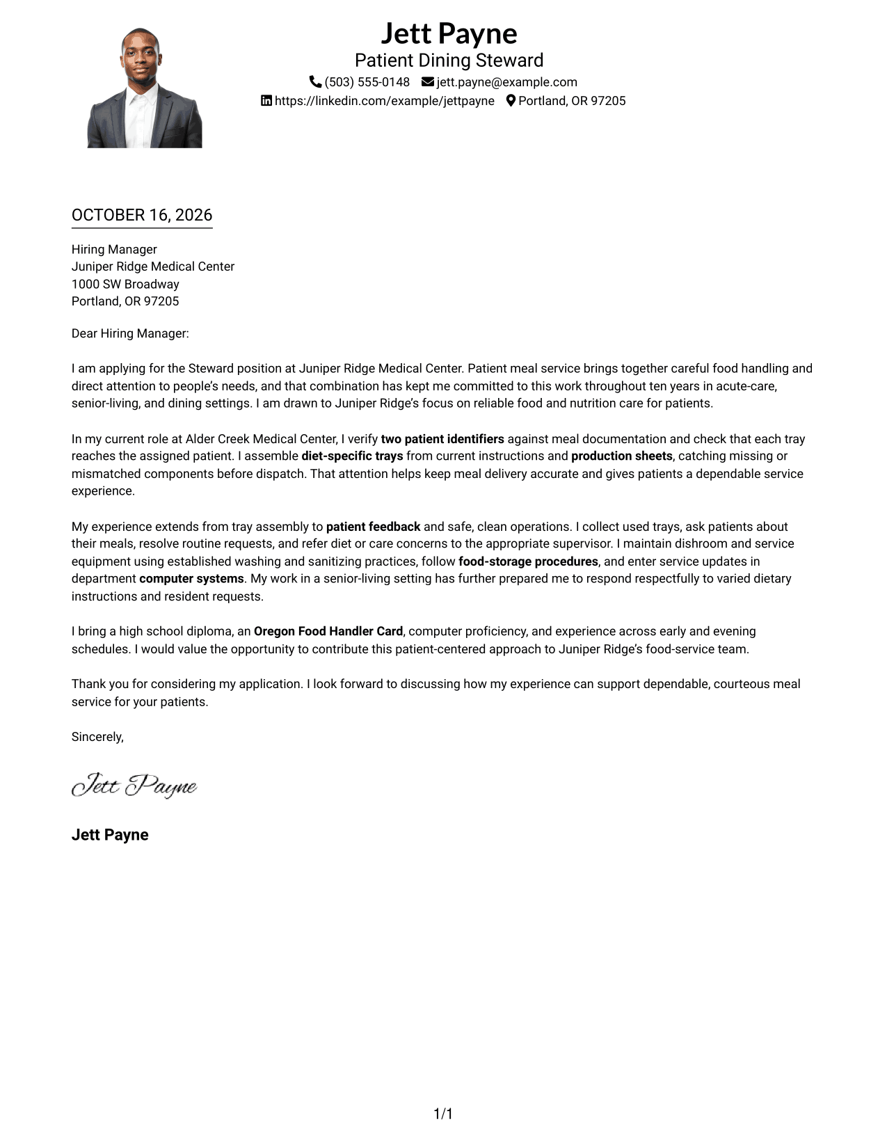 Cover letter example — page 1