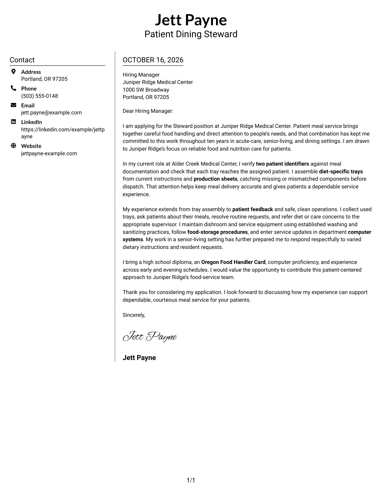 Cover letter example — page 1