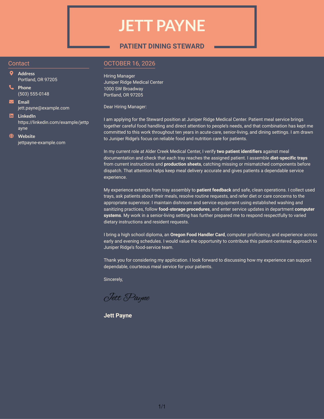 Cover letter example — page 1