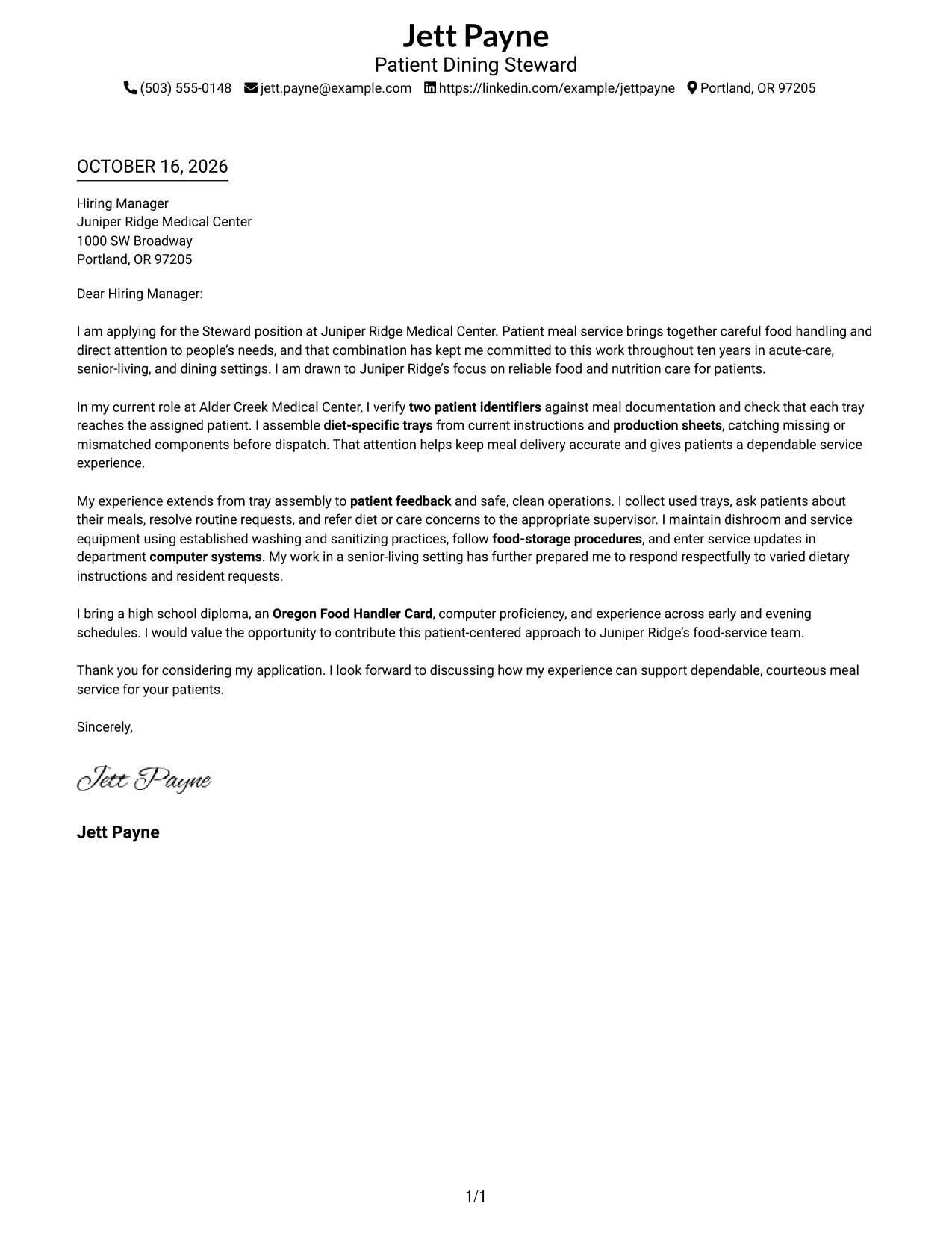 Cover letter example — page 1