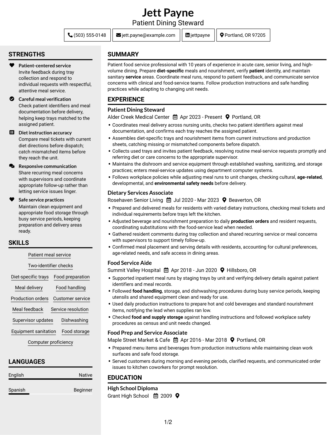Resume example — page 1