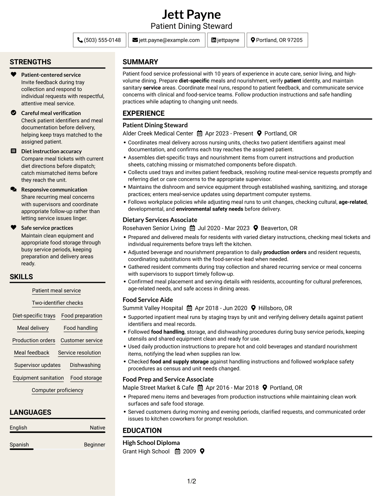 Resume example — page 1